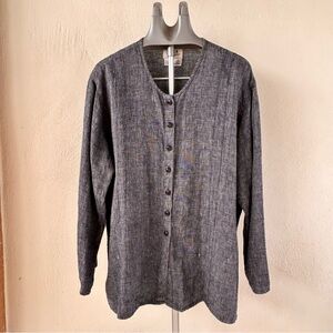 FLAX by Jeanne Engelhart 100% Linen Button Front Top – Size 1G (Generous) Gray
